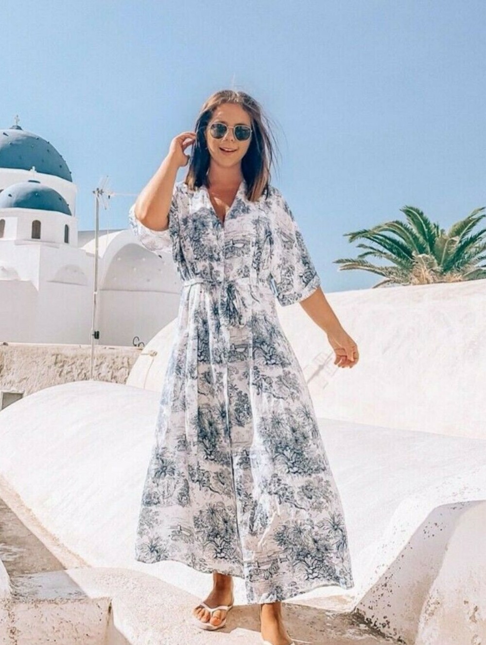 H&M White and Blue Floral Maxi Dress